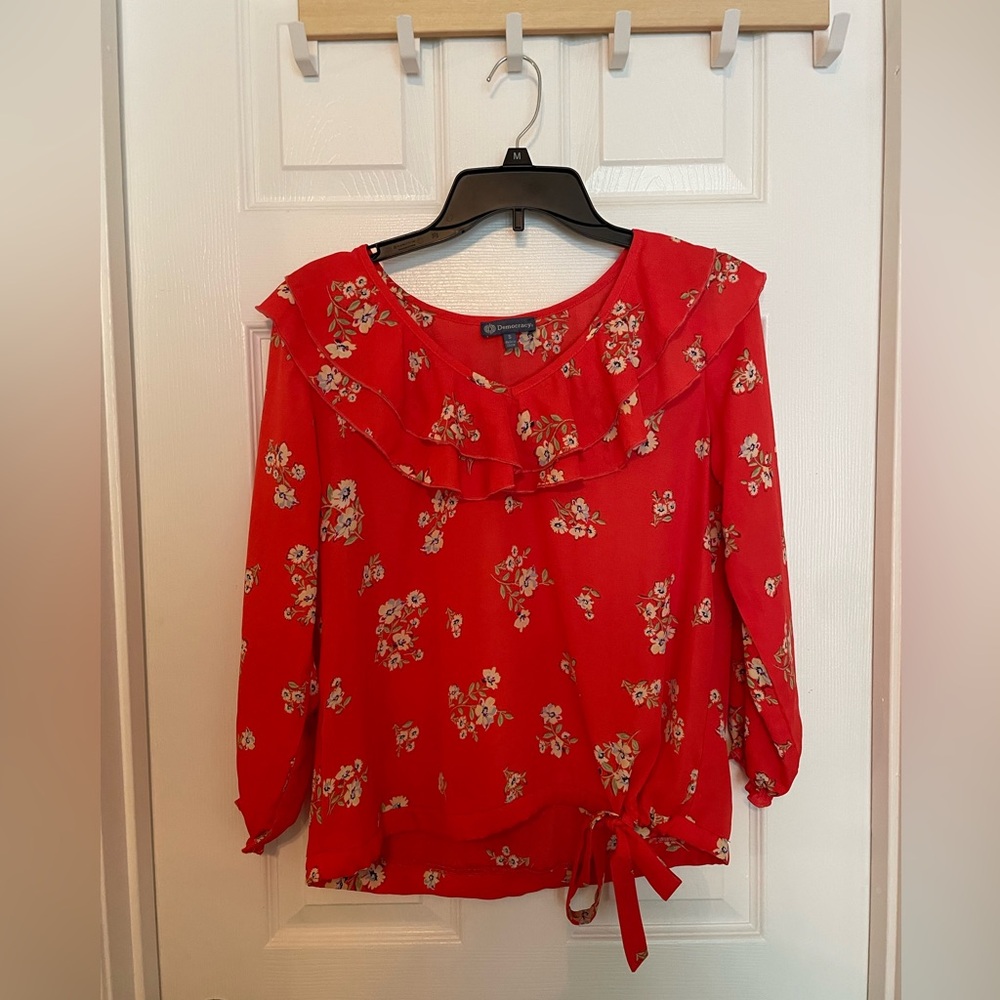 Red Floral Blouse - Size Small